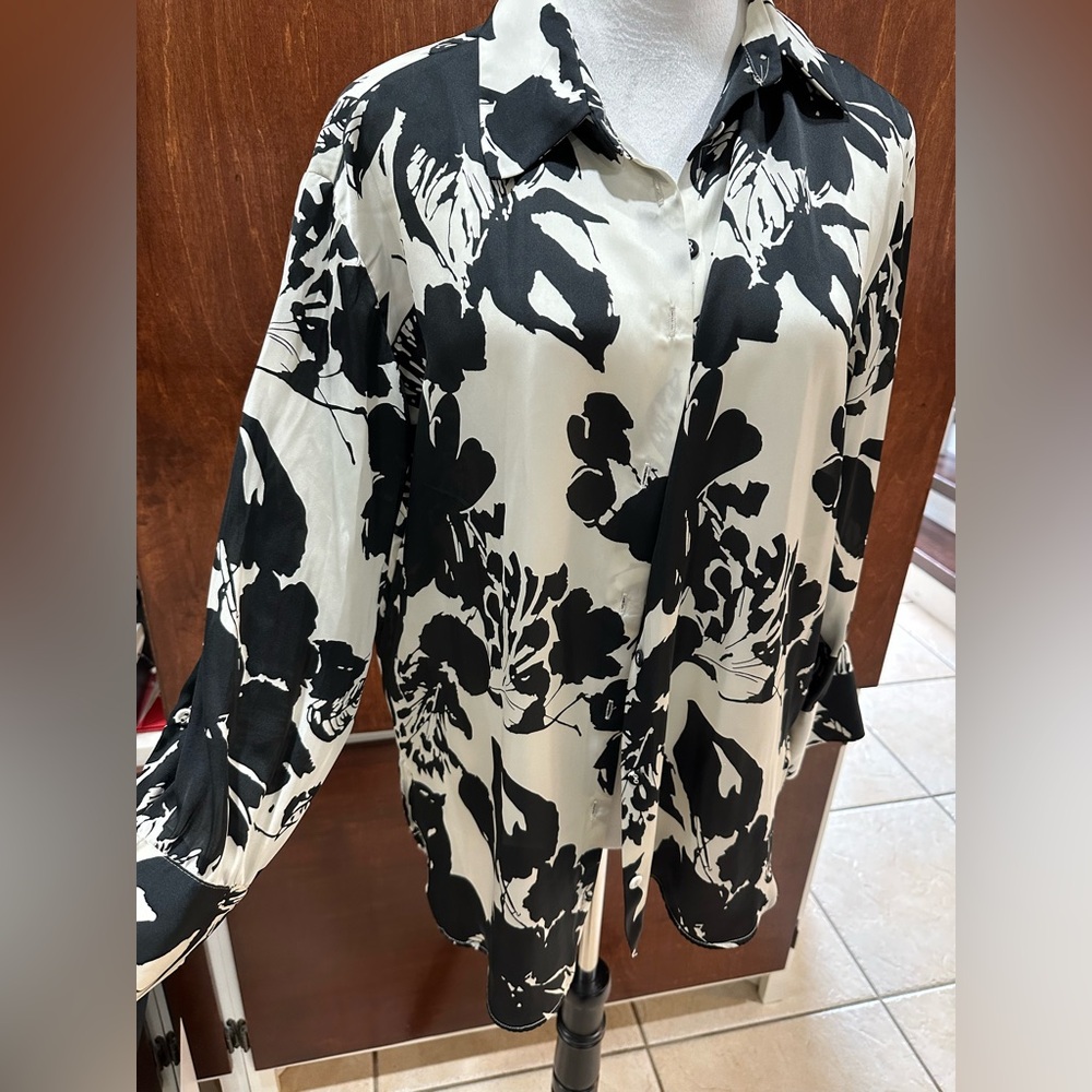 Black and White Floral Blouse